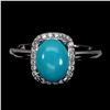Image 1 : TURQUOISE RING IN 14K WHITE PLATED GOLD OVER 925 STERLING SILVER - SIZE 7 - APPRAISED REPLACEMENT VA