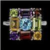 Image 1 : SKY BLUE TOPAZ, CITRINE, AMETHYST, GARNET, PERIDOT RING IN 14K WHITE PLATED GOLD OVER 925 STERLING S