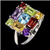 Image 2 : SKY BLUE TOPAZ, CITRINE, AMETHYST, GARNET, PERIDOT RING IN 14K WHITE PLATED GOLD OVER 925 STERLING S