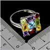 Image 3 : SKY BLUE TOPAZ, CITRINE, AMETHYST, GARNET, PERIDOT RING IN 14K WHITE PLATED GOLD OVER 925 STERLING S
