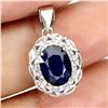 Image 2 : OVAL CUT BLUE SAPPHIRE PENDANT IN 14K WHITE PLATED GOLD OVER 925 STERLING SILVER - APPRAISED REPLACE
