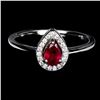 Image 1 : PEAR CUT RUBY RING IN 14K WHITE PLATED GOLD OVER 925 STERLING SILVER - SIZE 8.5 - APPRAISED REPLACEM