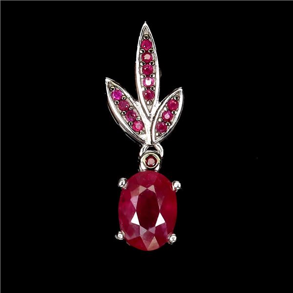 MYANMAR (BURMA) RUBY PENDANT IN 14K WHITE PLATED GOLD OVER 925 STERLING SILVER - APPRAISED REPLACEME