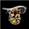 Image 1 : CITRINE AND RHODOLITE GARNET RING IN 14K WHITE PLATED GOLD OVER 925 STERLING SILVER - SIZE 7 - APPRA