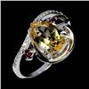 Image 2 : CITRINE AND RHODOLITE GARNET RING IN 14K WHITE PLATED GOLD OVER 925 STERLING SILVER - SIZE 7 - APPRA