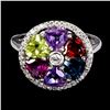 Image 1 : AMETHYST, PERIDOT, LONDON BLUE TOPAZ, MOZAMBIQUE GARNET, RHODOLITE GARNET RING IN 14K WHITE PLATED G