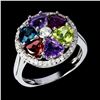 Image 2 : AMETHYST, PERIDOT, LONDON BLUE TOPAZ, MOZAMBIQUE GARNET, RHODOLITE GARNET RING IN 14K WHITE PLATED G