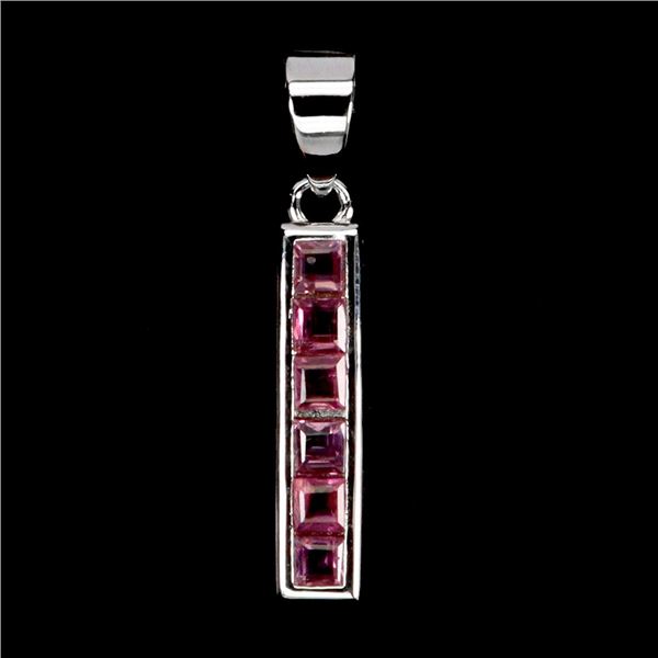 PRINCESS CUT NATURAL RUBY PENDANT IN 14K WHITE PLATED GOLD OVER 925 STERLING SILVER - APPRAISED REPL
