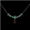 Image 1 : EMERALD AND RUBY NECKLACE IN 14K WHITE PLATED GOLD OVER 925 STERLING SILVER - 18 INCHES LONG - APPRA