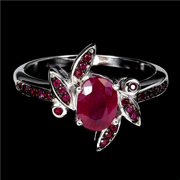 MYANMAR (BURMA) RUBY RING IN 14K WHITE PLATED GOLD OVER 925 STERLING SILVER - SIZE 7 - APPRAISED REP
