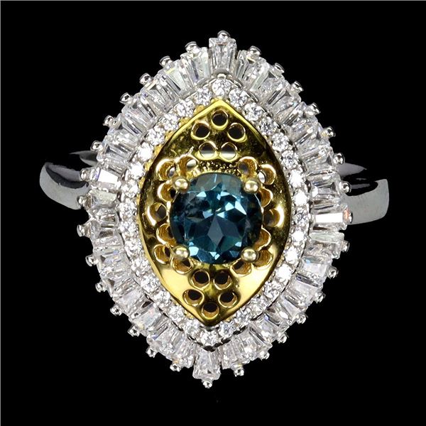 LONDON BLUE TOPAZ RING IN 14K WHITE PLATED GOLD OVER 925 STERLING SILVER - SIZE 8 - APPRAISED REPLAC