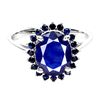Image 1 : BLUE SAPPHIRE RING IN 14K WHITE PLATED GOLD OVER 925 STERLING SILVER - SIZE 8 - APPRAISED REPLACEMEN