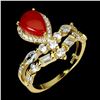 Image 2 : ITALIAN CORAL RING IN 14K YELLOW PLATED GOLD OVER 925 STERLING SILVER - SIZE 6.5 - APPRAISED REPLACE