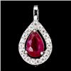 Image 1 : PEAR CUT RUBY PENDANT IN 14K WHITE PLATED GOLD OVER 925 STERLING SILVER - APPRAISED REPLACEMENT VALU