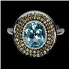 Image 1 : BLUE TOPAZ AND SAPPHIRE RING IN 14K WHITE PLATED GOLD OVER 925 STERLING SILVER - SIZE 7 - APPRAISED 