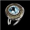 Image 2 : BLUE TOPAZ AND SAPPHIRE RING IN 14K WHITE PLATED GOLD OVER 925 STERLING SILVER - SIZE 7 - APPRAISED 