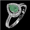 Image 2 : PEAR CUT EMERALD RING IN 14K WHITE PLATED GOLD OVER 925 STERLING SILVER - SIZE 7 - APPRAISED REPLACE