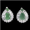 Image 1 : PEAR CUT EMERALD EARRINGS IN 14K WHITE PLATED GOLD OVER 925 STERLING SILVER - APPRAISED REPLACEMENT 