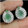 Image 2 : PEAR CUT EMERALD EARRINGS IN 14K WHITE PLATED GOLD OVER 925 STERLING SILVER - APPRAISED REPLACEMENT 