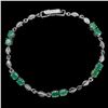 Image 1 : EMERALD BRACELET IN 14K WHITE PLATED GOLD OVER 925 STERLING SILVER - 7.5 INCHES LONG - APPRAISED REP