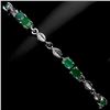 Image 2 : EMERALD BRACELET IN 14K WHITE PLATED GOLD OVER 925 STERLING SILVER - 7.5 INCHES LONG - APPRAISED REP
