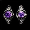 Image 1 : AMETHYST AND BLACK SPINEL EARRINGS IN 14K WHITE PLATED GOLD OVER 925 STERLING SILVER - APPRAISED REP