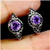 Image 2 : AMETHYST AND BLACK SPINEL EARRINGS IN 14K WHITE PLATED GOLD OVER 925 STERLING SILVER - APPRAISED REP