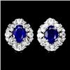 Image 1 : BLUE SAPPHIRE EARRINGS IN 14K WHITE PLATED GOLD OVER 925 STERLING SILVER - APPRAISED REPLACEMENT VAL