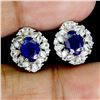 Image 2 : BLUE SAPPHIRE EARRINGS IN 14K WHITE PLATED GOLD OVER 925 STERLING SILVER - APPRAISED REPLACEMENT VAL
