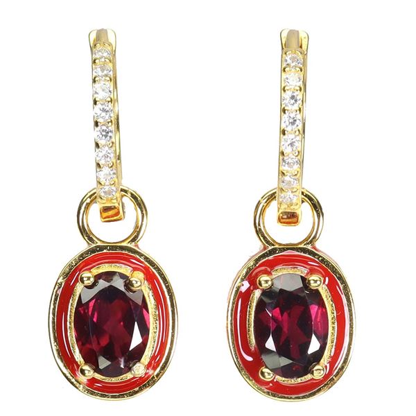 MOZAMBIQUE GARNET EARRINGS IN 14K YELLOW PLATED GOLD OVER 925 STERLING SILVER - APPRAISED REPLACEMEN