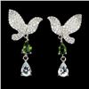Image 1 : AQUAMARINE AND CHROME DIOPSIDE BIRD SHAPED EARRINGS IN 14K WHITE PLATED GOLD OVER 925 STERLING SILVE