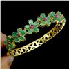 Image 2 : EMERALD AND RUBY BANGLE IN 14K YELLOW PLATED GOLD OVER 925 STERLING SILVER - 7 INCHES - APPRAISED RE