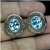 Image 2 : SKY BLUE TOPAZ AND SAPPHIRE EARRINGS IN 14K WHITE PLATED GOLD OVER 925 STERLING SILVER - APPRAISED R
