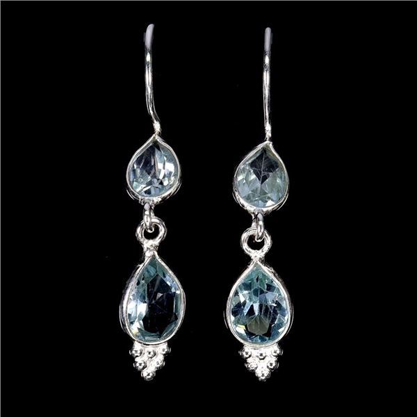 PEAR CUT SKY BLUE TOPAZ EARRINGS IN 14K WHITE PLATED GOLD OVER 925 STERLING SILVER - APPRAISED REPLA