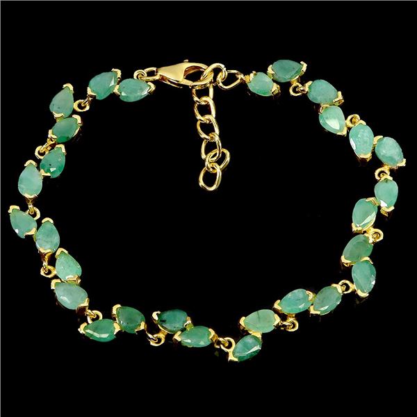 PEAR CUT EMERALD BRACELET IN 14K YELLOW PLATED GOLD OVER 925 STERLING SILVER - APPRAISED REPLACEMENT