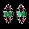 Image 1 : EMERALD AND RHODOLITE GARNET EARRINGS IN 14K WHITE PLATED GOLD OVER 925 STERLING SILVER - APPRAISED 