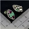 Image 3 : EMERALD AND RHODOLITE GARNET EARRINGS IN 14K WHITE PLATED GOLD OVER 925 STERLING SILVER - APPRAISED 
