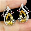 Image 1 : CITRINE AND RHODOLITE GARNET EARRINGS IN 14K WHITE PLATED GOLD OVER 925 STERLING SILVER - APPRAISED 