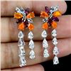 Image 1 : ORANGE FIRE OPAL, AQUAMARINE AND RHODOLITE GARNET EARRINGS IN 14K WHITE PLATED GOLD OVER 925 STERLIN