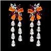 Image 2 : ORANGE FIRE OPAL, AQUAMARINE AND RHODOLITE GARNET EARRINGS IN 14K WHITE PLATED GOLD OVER 925 STERLIN