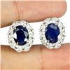 Image 2 : BLUE SAPPHIRE EARRINGS IN 14K WHITE PLATED GOLD OVER 925 STERLING SILVER - APPRAISED REPLACEMENT VAL