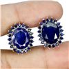 Image 2 : BLUE SAPPHIRE EARRINGS IN 14K WHITE PLATED GOLD OVER 925 STERLING SILVER - APPRAISED REPLACEMENT VAL