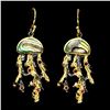 Image 1 : MYANMAR (BURMA) RUBY AND MOTHER OF PEARL JELLYFISH SHAPED EARRINGS IN 14K 2 TONE RHODIUM AND YELLOW 