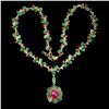 Image 1 : EMERALD AND RUBY NECKLACE IN 14K YELLOW PLATED GOLD OVER 925 STERLING SILVER - 17.5 INCHES LONG - AP