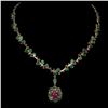 Image 2 : EMERALD AND RUBY NECKLACE IN 14K YELLOW PLATED GOLD OVER 925 STERLING SILVER - 17.5 INCHES LONG - AP