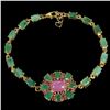 Image 1 : EMERALD AND RUBY BRACELET IN 14K YELLOW PLATED GOLD OVER 925 STERLING SILVER - 7.5 INCHES LONG - APP