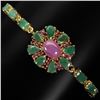 Image 2 : EMERALD AND RUBY BRACELET IN 14K YELLOW PLATED GOLD OVER 925 STERLING SILVER - 7.5 INCHES LONG - APP