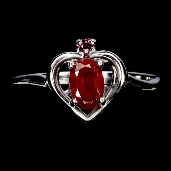 RUBY AND RHODOLITE GARNET RING IN 14K WHITE PLATED GOLD OVER 925 STERLING SILVER - SIZE 8 - APPRAISE