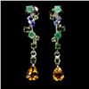 Image 1 : EMERALD, CITRINE AND PERIDOT EARRINGS IN 14K WHITE PLATED GOLD OVER 925 STERLING SILVER - APPRAISED 