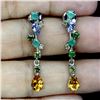 Image 2 : EMERALD, CITRINE AND PERIDOT EARRINGS IN 14K WHITE PLATED GOLD OVER 925 STERLING SILVER - APPRAISED 